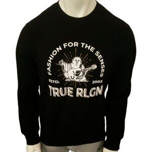NWT TRUE RELIGION MSRP $74.99 MEN'S BLACK CREW NECK LONG SLEEVE SWEATSHIRT M XL